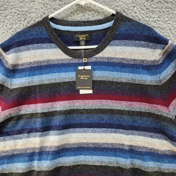 Club Room Aster Stripe Cashmere Sweater Men's XL Multicolored Crew Neck L/S - Picture 2 of 13